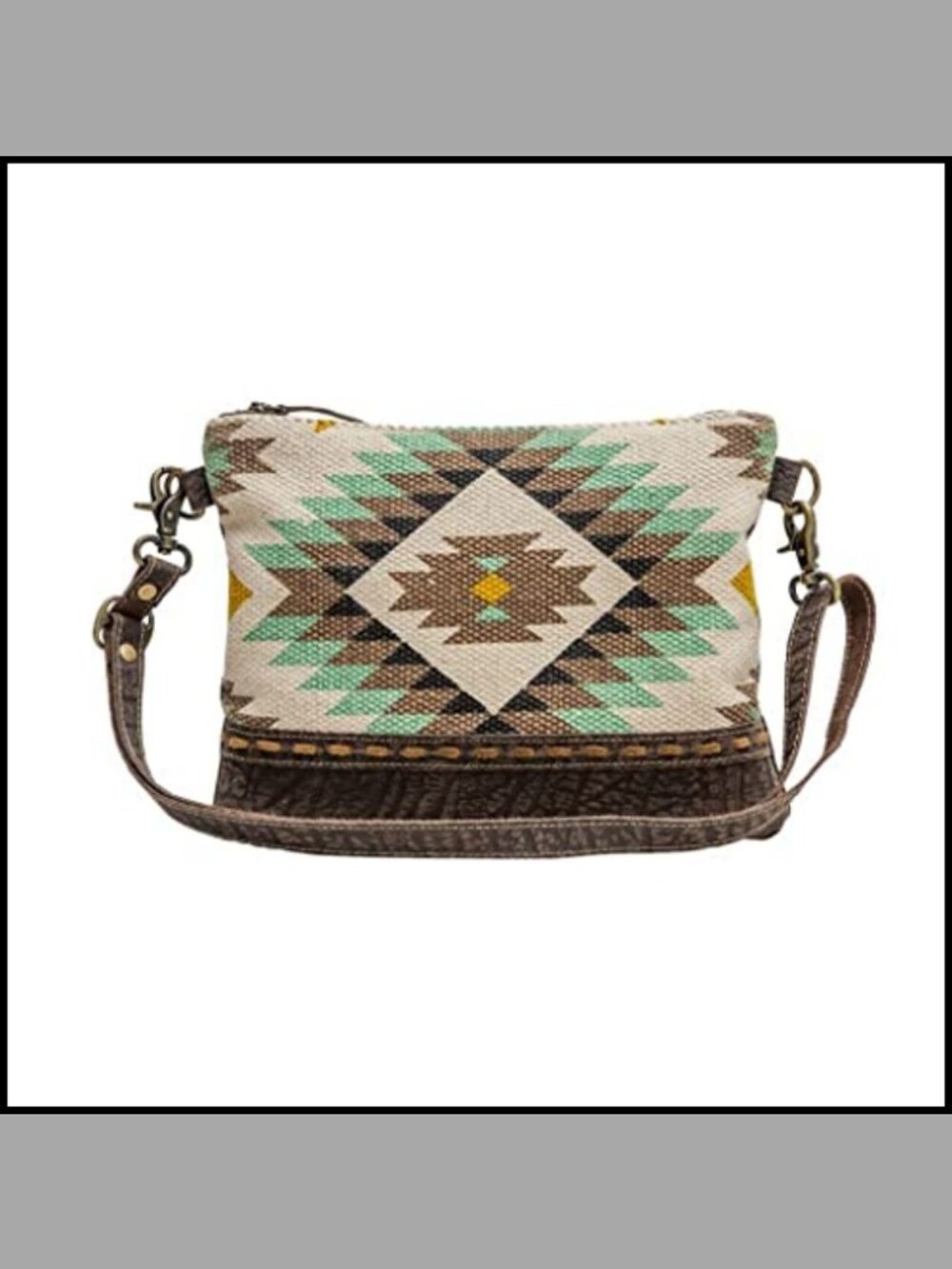 Aztec Crossbody Bag Canvas with Real Leather Detailing Boho Handbag